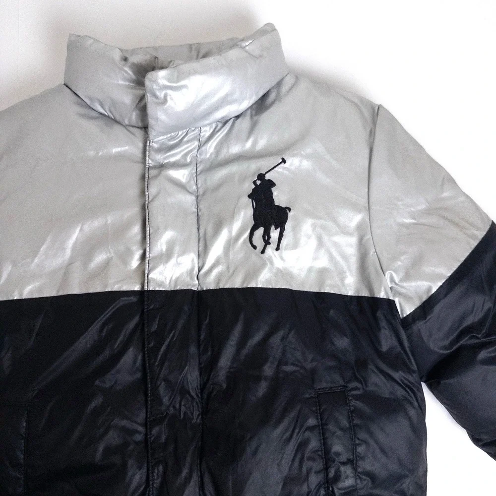 Polo Ralph Lauren Polo Bear Down Puffer Ski Jacket Silver Black Boys Sz‎ 3T